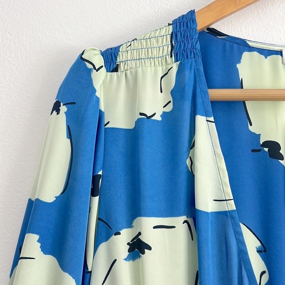 Topshop Crinkle Texture Wrap Front Midi Dress Blue Floral NWT - Picture 8 of 16